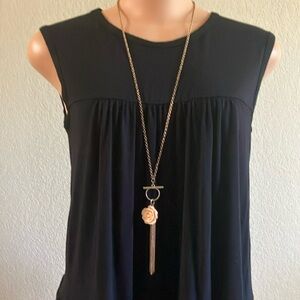 Golden Rose Beaded Tassel Pendant Long‎ Fashion Necklace